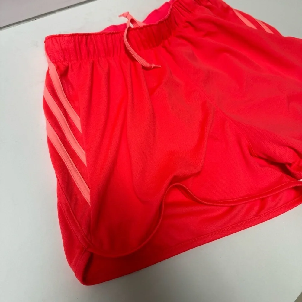 Adidas gym shorts womens small coral pink stripe yoga workout running climalite
